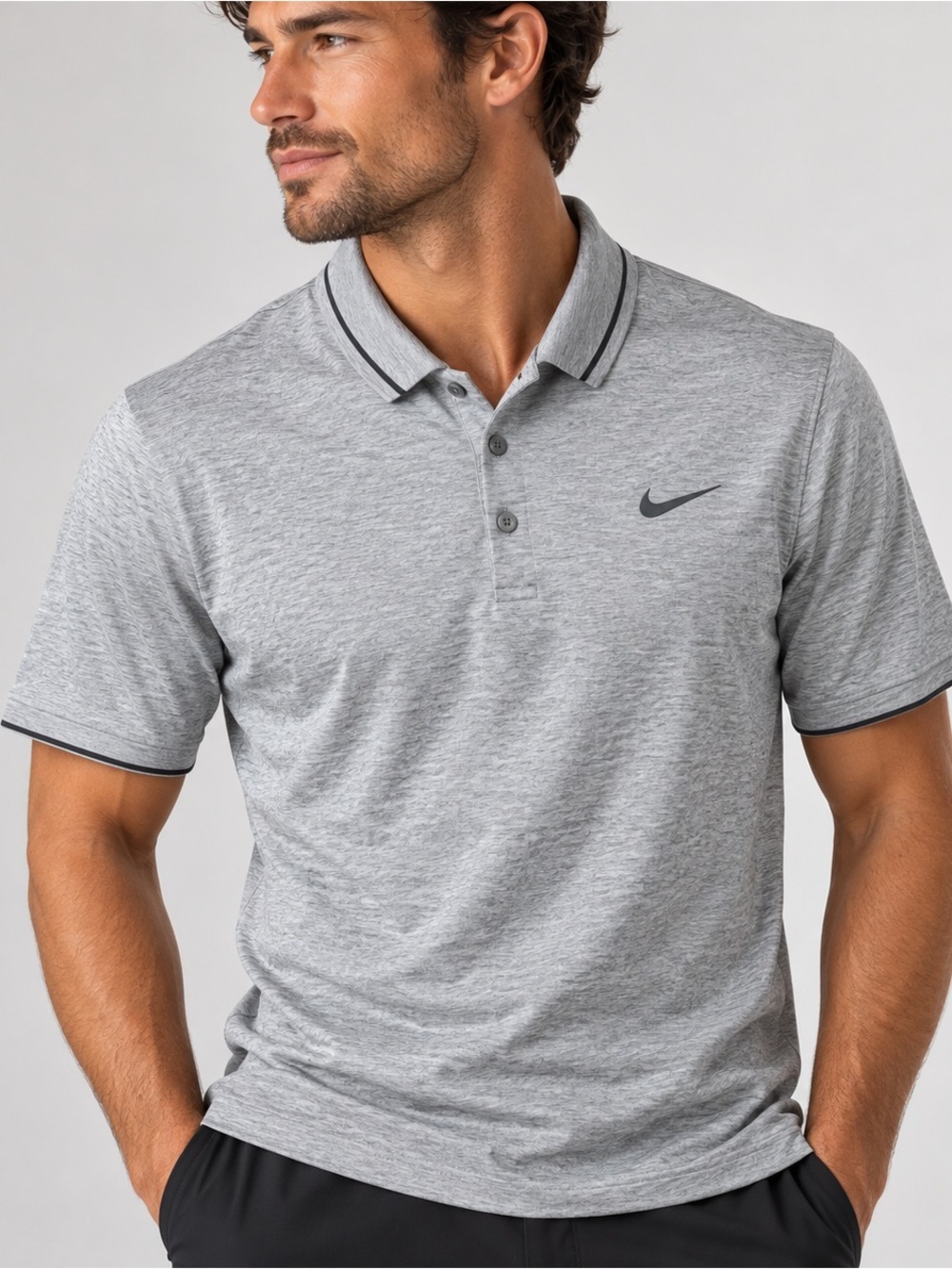 NWOT Nike Golf MM Fly Shawl Polo Shirt Mens Medium Short Sleeve Modern Fit Gray